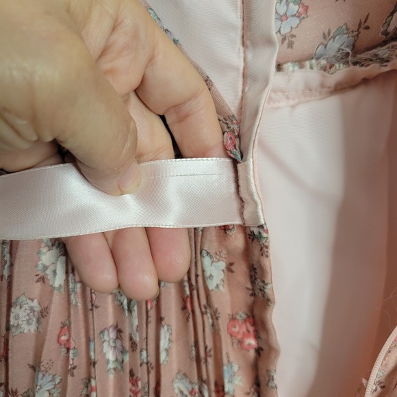 Vtg 70s maxi dress floral overlay brown pink size XS cottagecore boho - Picture 5 of 13